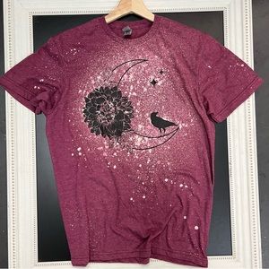 Tenacious Brand Boutique Moon Flower Raven Black Dahlia Maroon Bleach Dyed Tee